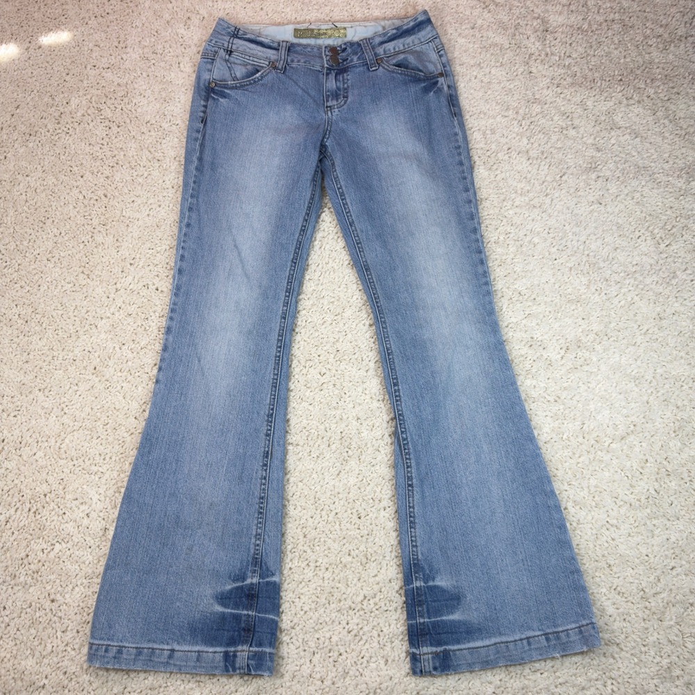 Mudd Flare Jeans Women Size 5 Blue Y2K Low Rise Embroidered Rhinestone JA0336CX